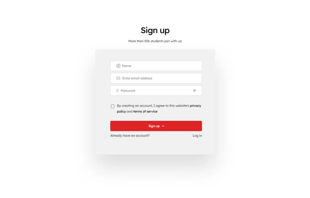 landing signup screenshot