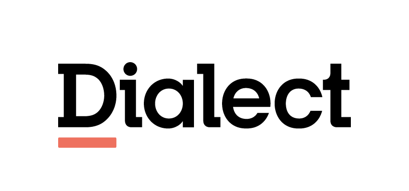 The word 'Dialect' in bold black letters with a short horizontal coral-colored underline beneath the 'D'.