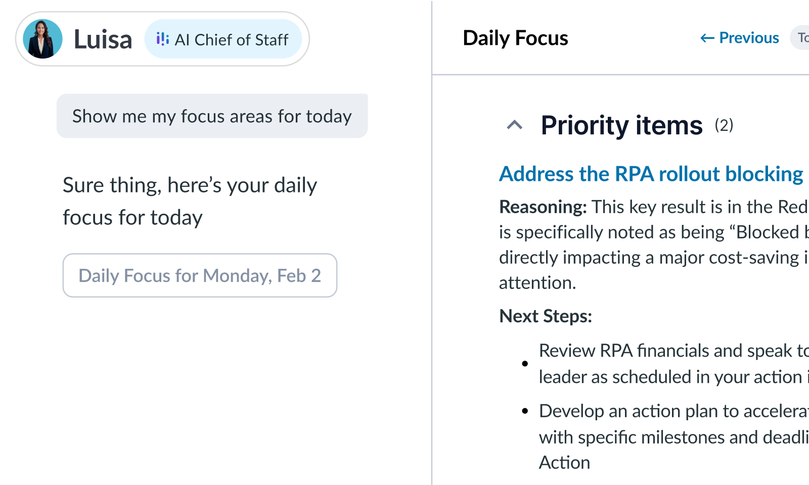 priority items for the week