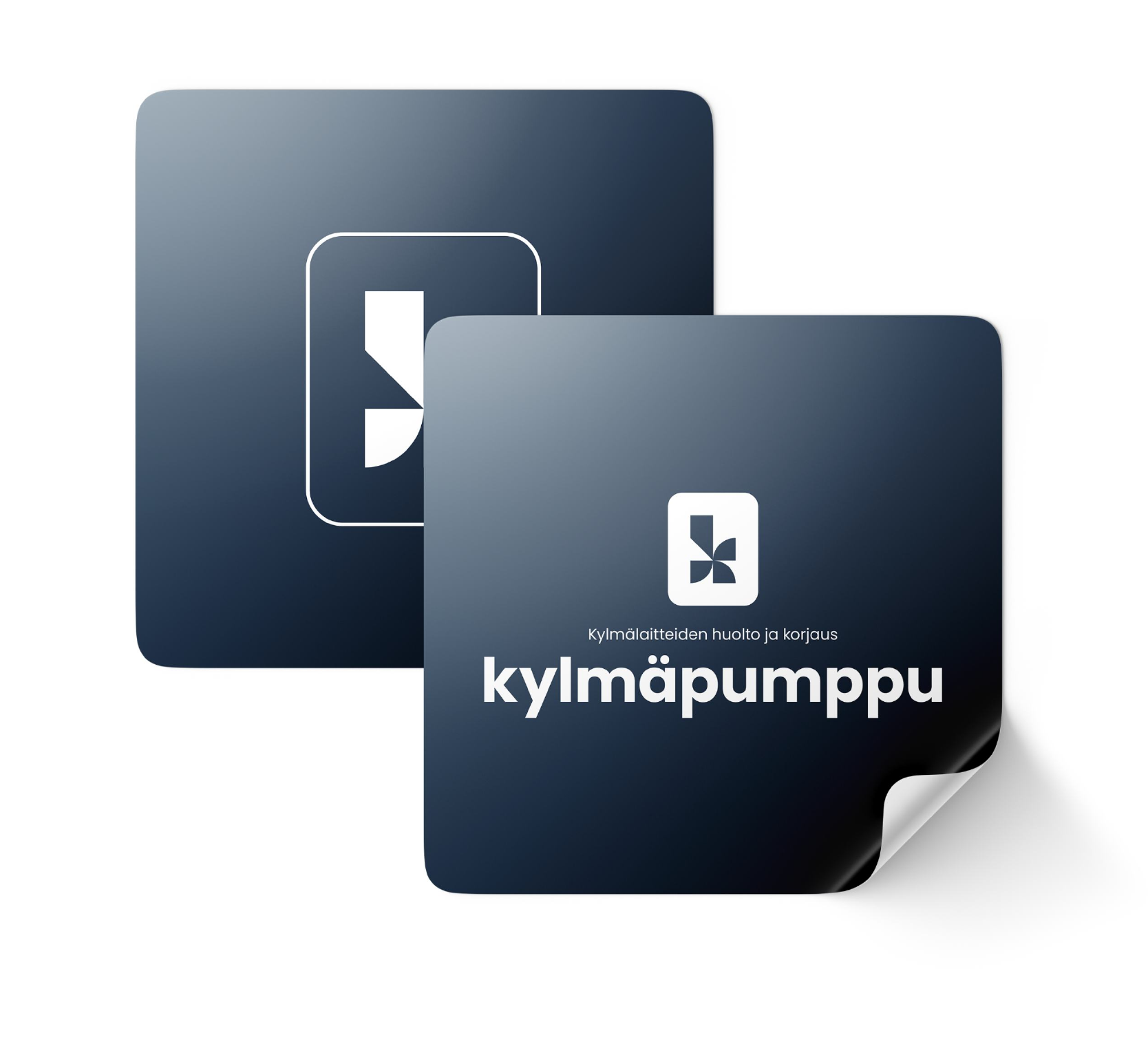 Kylmäpumpun logotarrat brändin sinisissä sävyissä