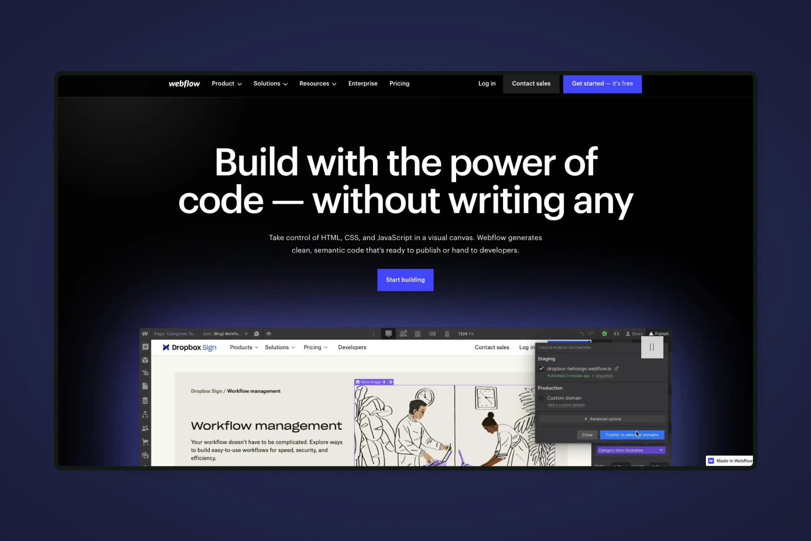 Webflow no-code tool website mockup
