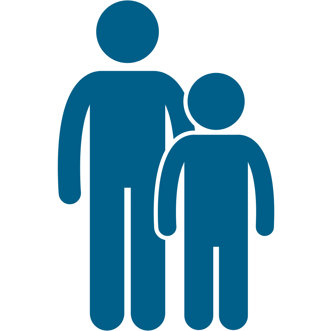 An adult and a child standing together.