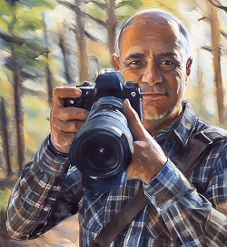 Man holding a camera outdoors.