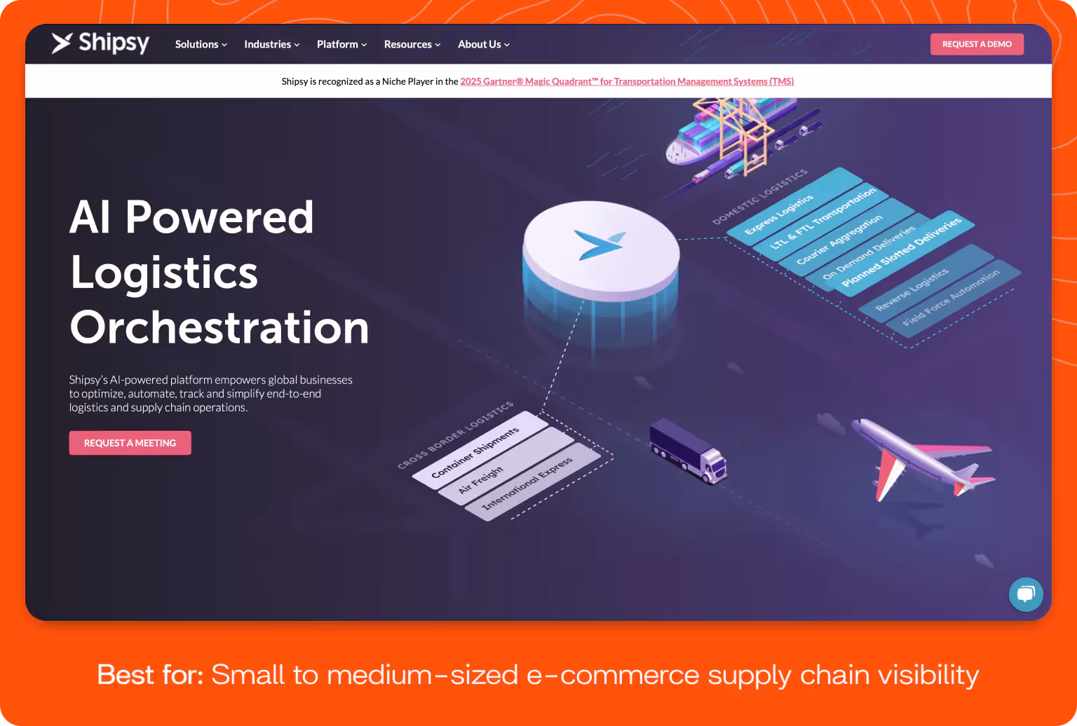 Screenshot of Shipsy homepage.