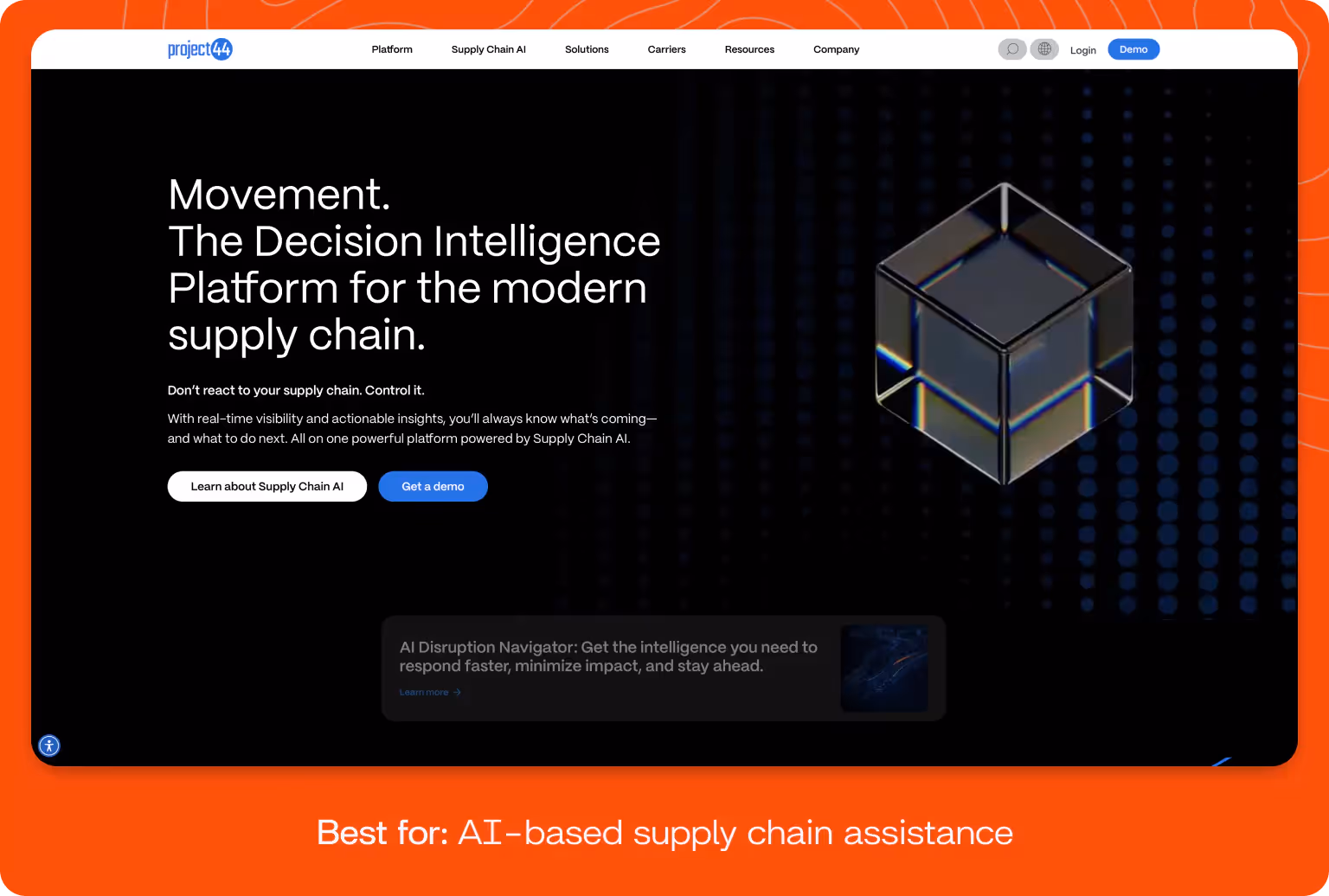 Screenshot of Project44 homepage.