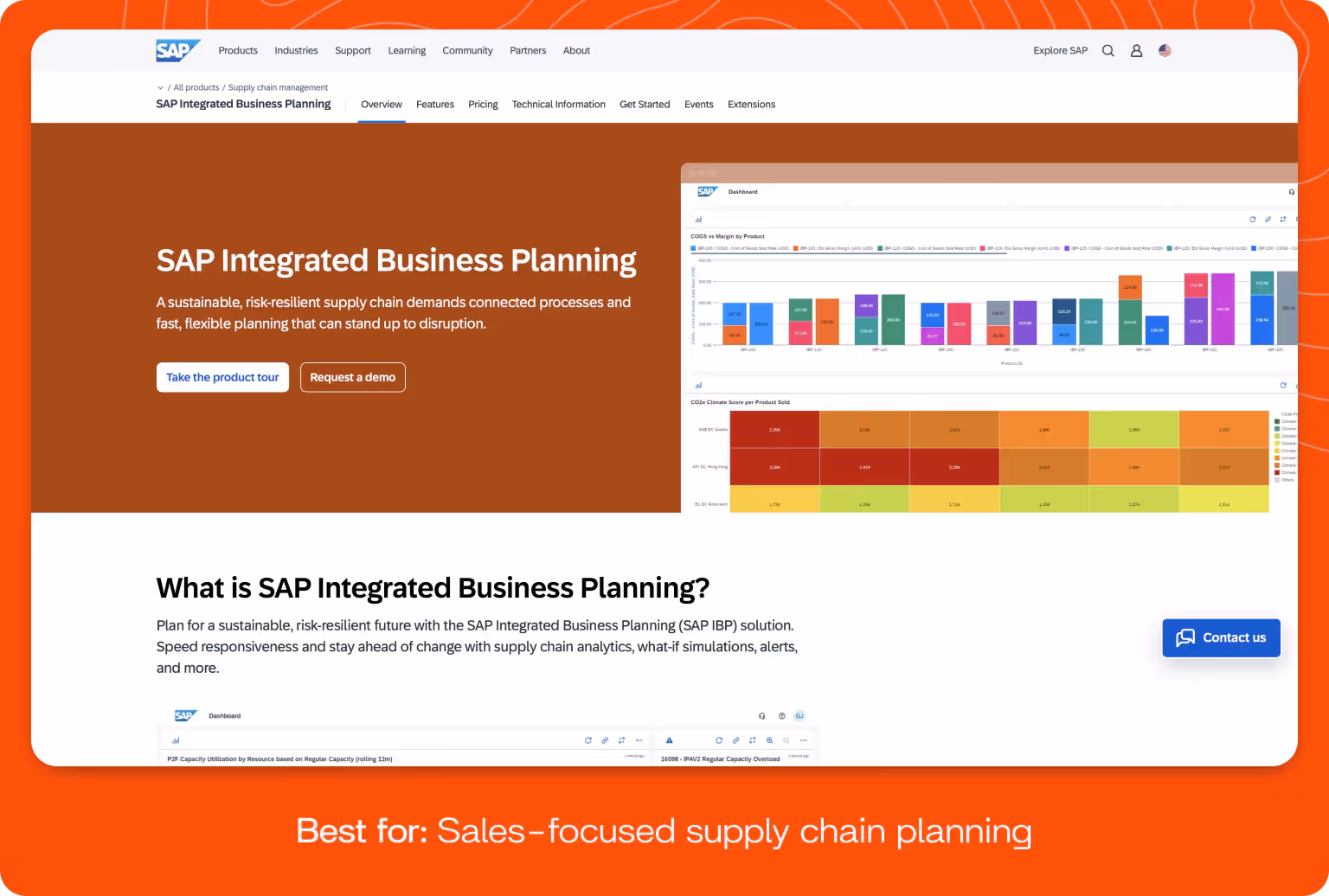 Screenshot of SAP Integrated Business Planning homepage.