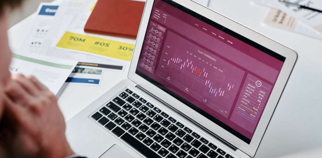 A graph is displayed on a laptop screen