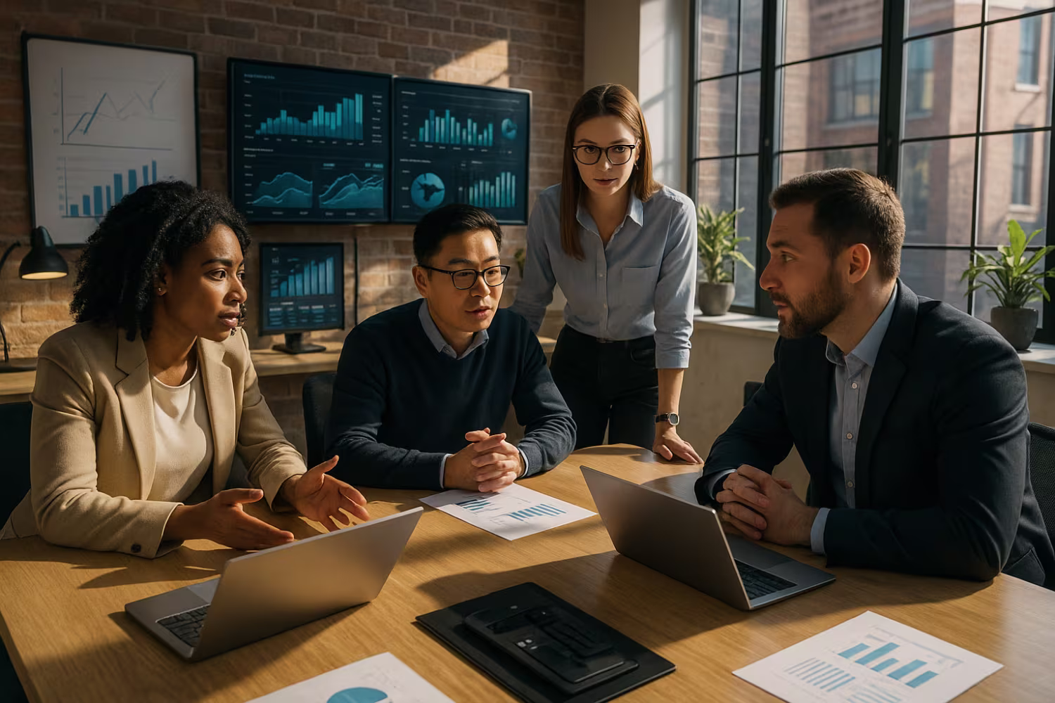 Diverse team discussing IT governance