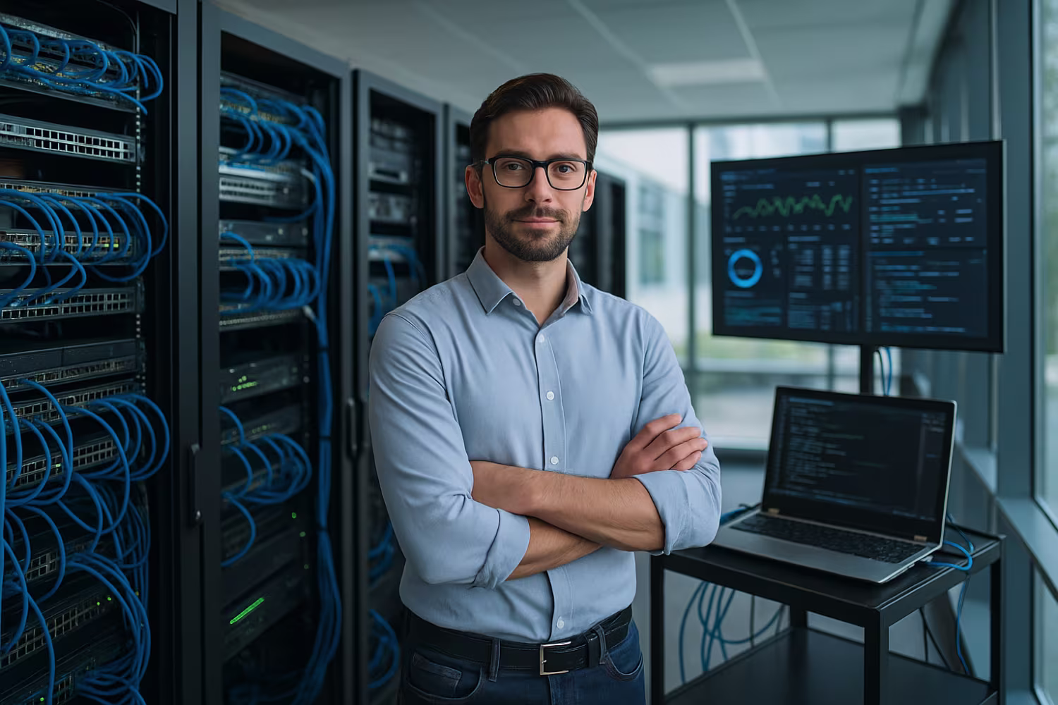 IT professional upgrading infrastructure server room