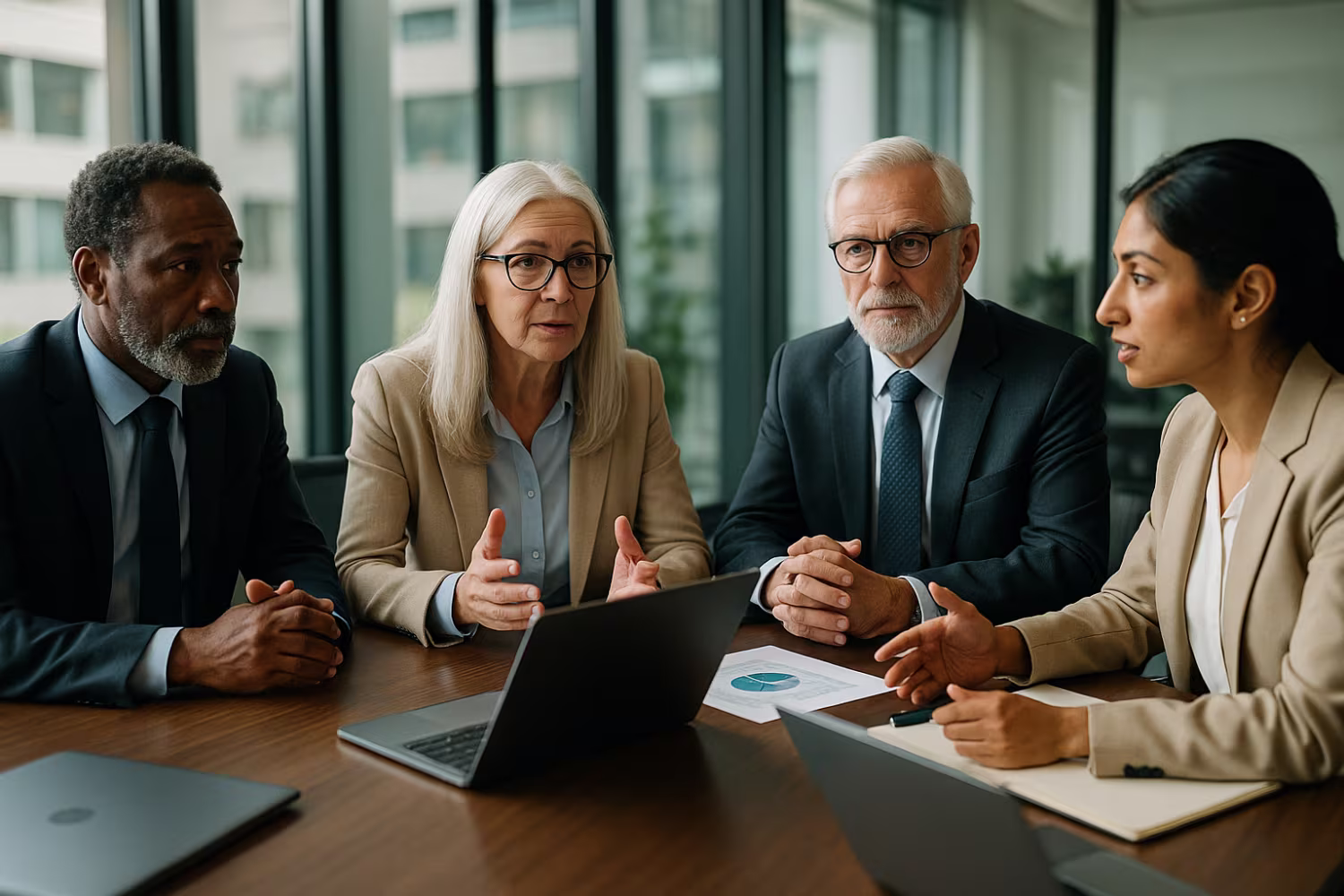 Diverse professionals discussing technology assessment