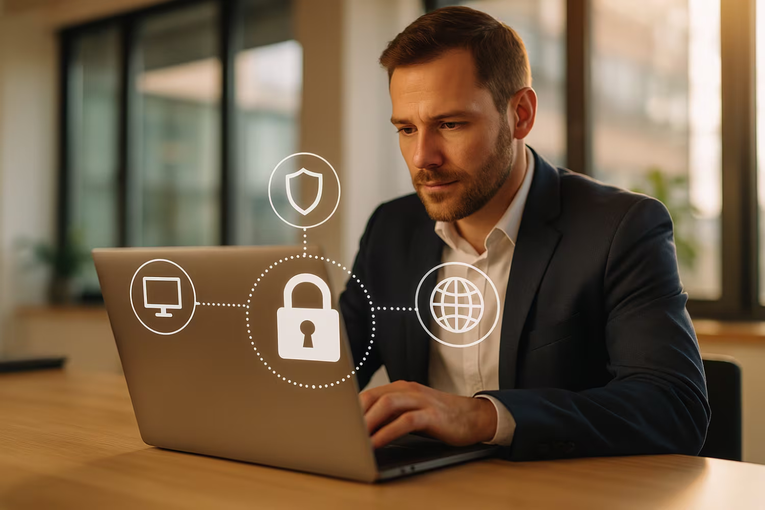 Professional analyzing endpoint security icons