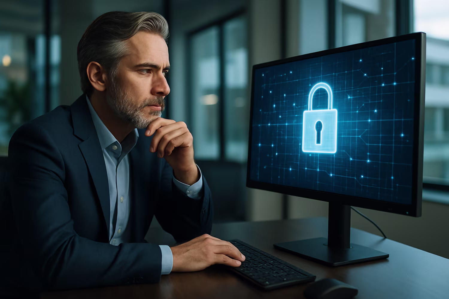 Professional analyzing endpoint security grid