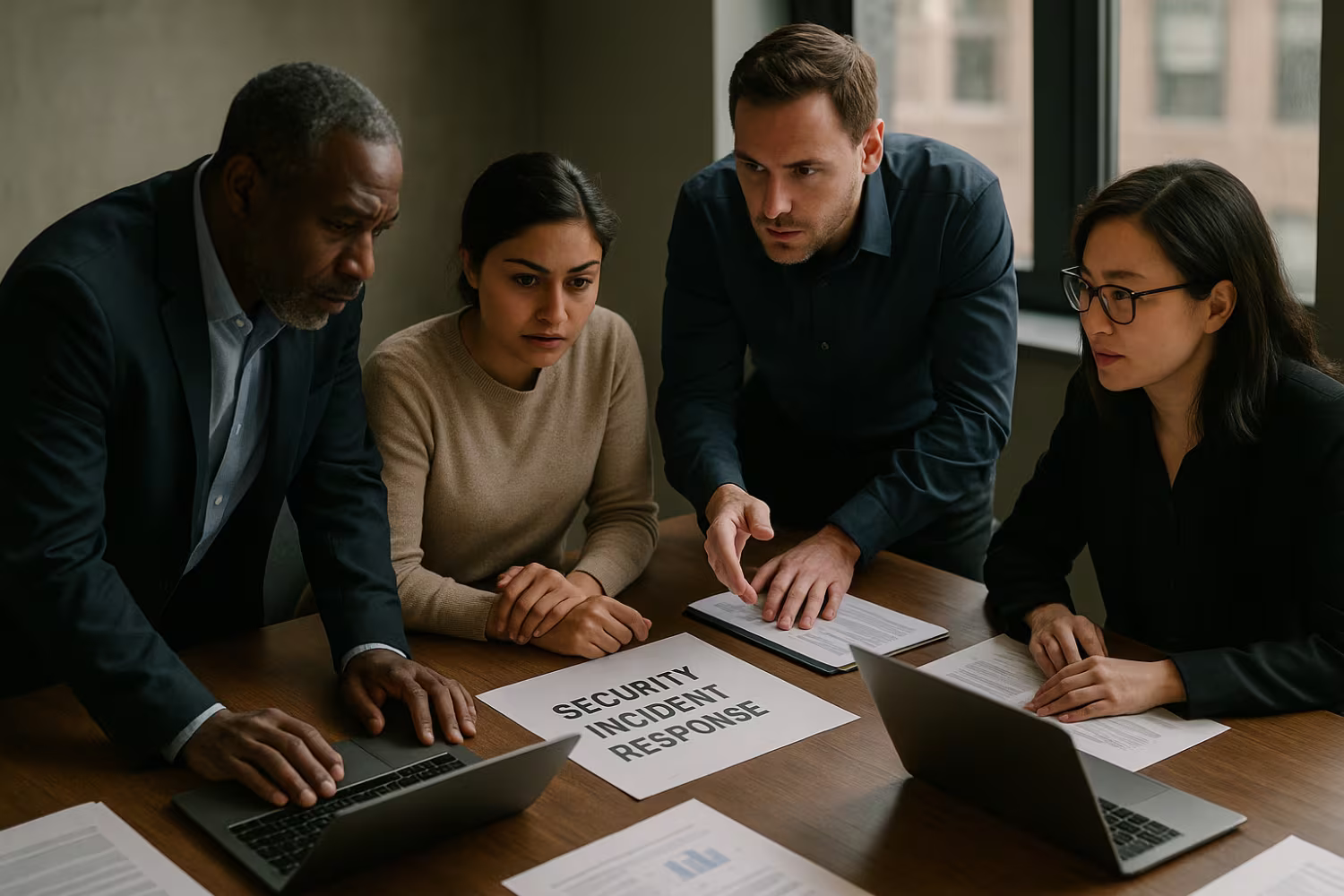Diverse team discussing security incident response