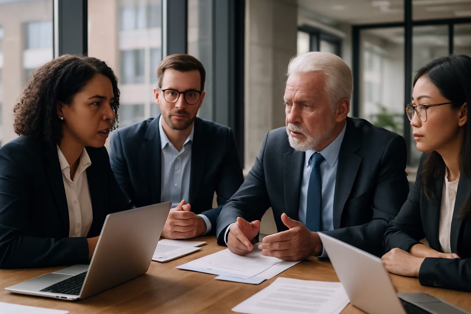 Diverse team discussing business continuity plan