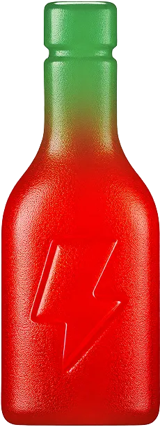 A red bottle with a green cap.