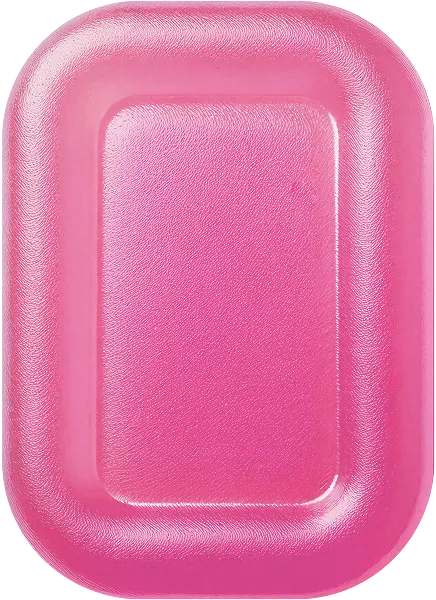 A pink gummy with a square shape.