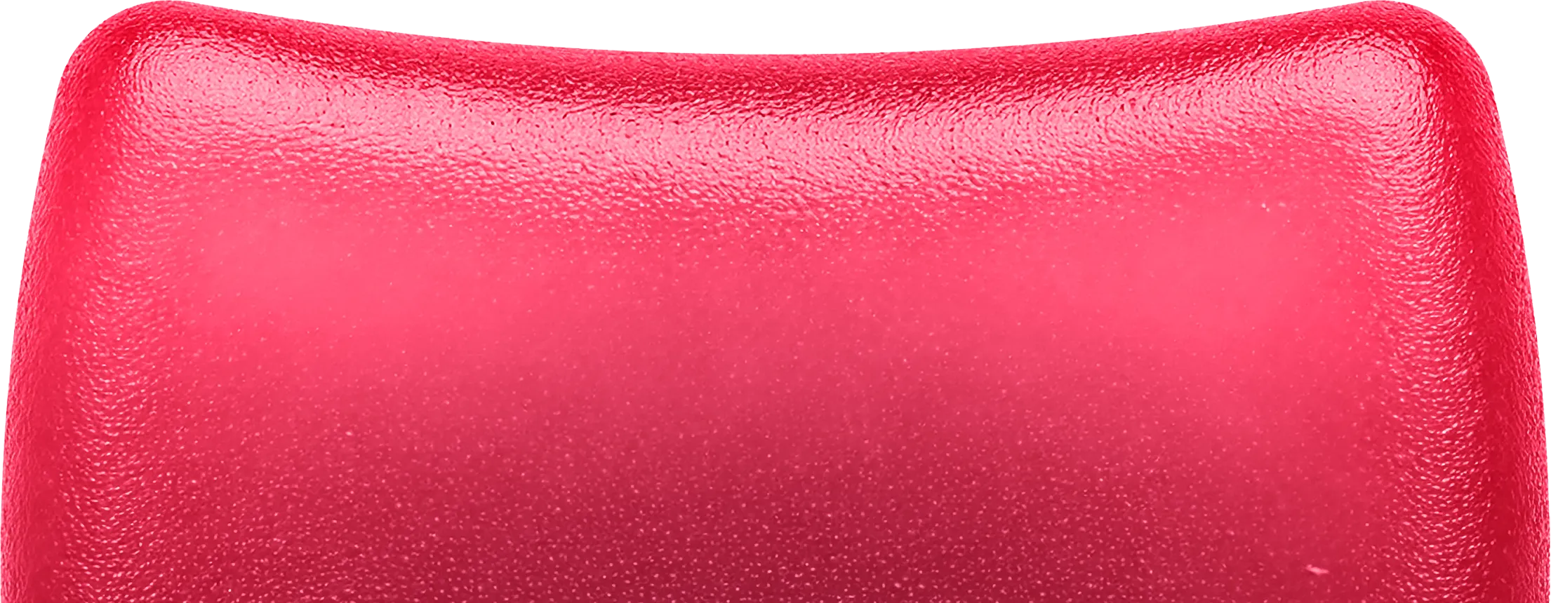 A red gummy on a white background.