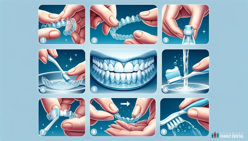 Invisalign dentist Little Rock cleaning your Invisalign step by step graphic