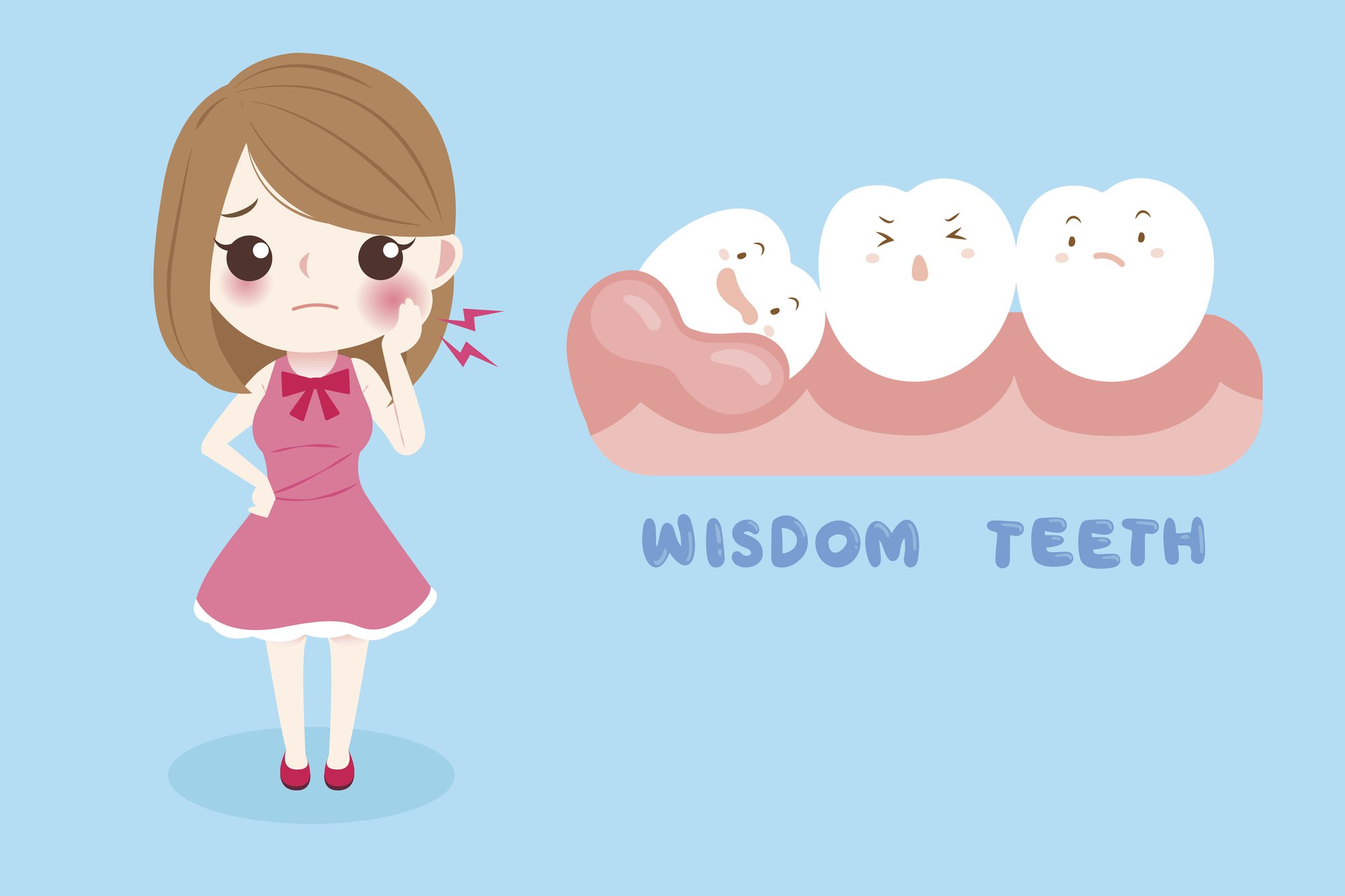 Young girl suffering from wisdom teeth problems