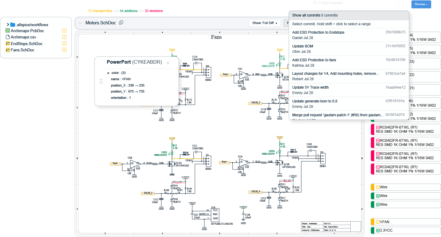 Changes tracking in a diff