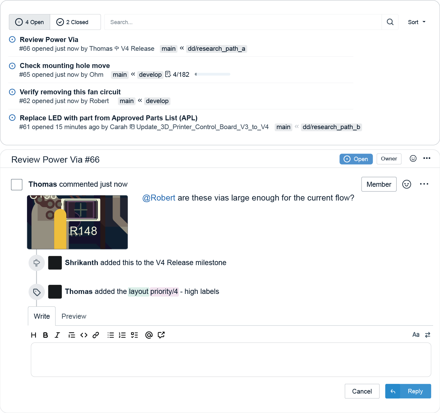 Open issue referencing a design review