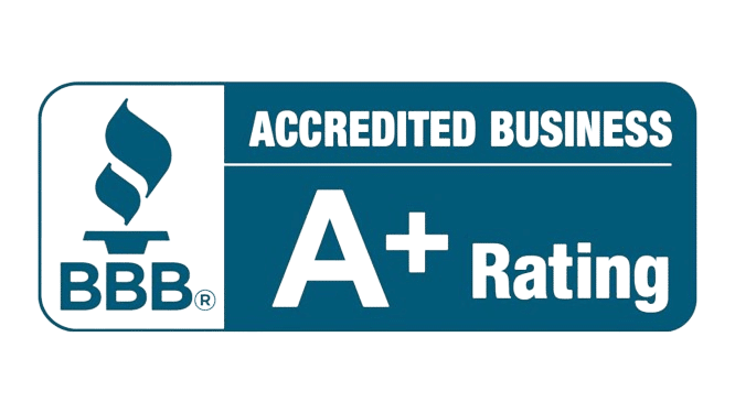 BBB Accredited Business logo with A+ rating in teal and white