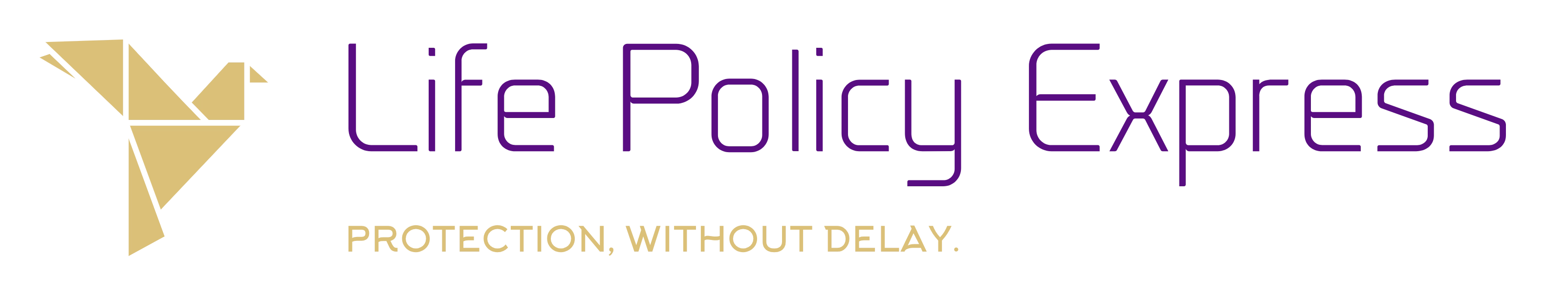Life Policy Express logo with a gold origami bird and purple wordmark; tagline “PROTECTION, WITHOUT DELAY.”
