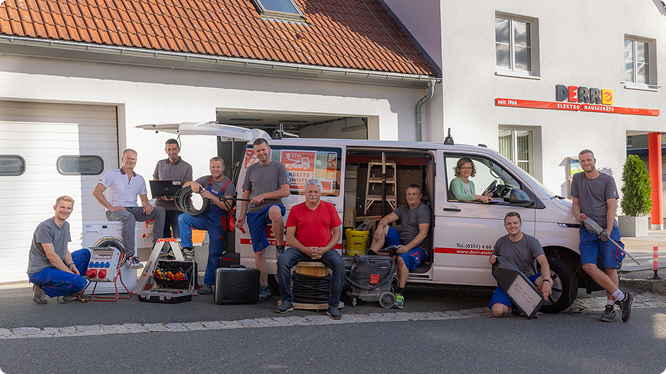 Teambild von 2021 vor Firmengebäude