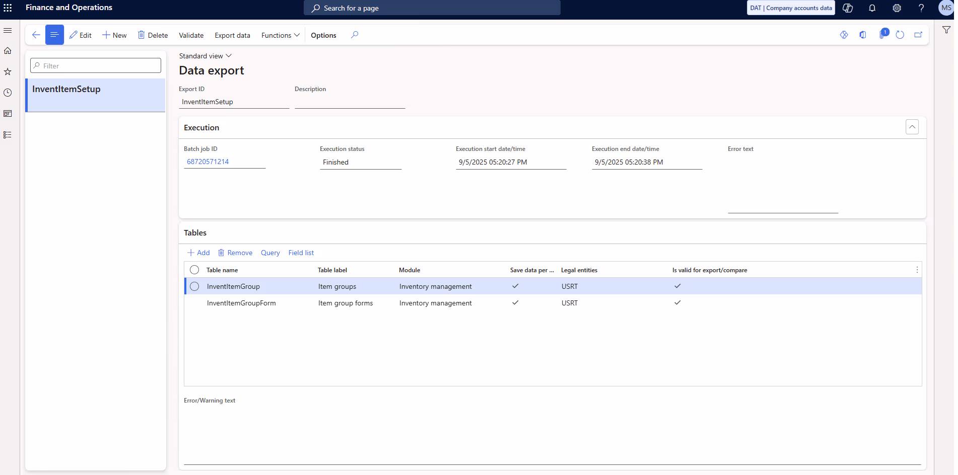 data export - full view