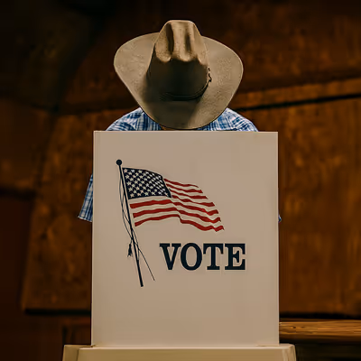 A man with a cowboy hat is voting