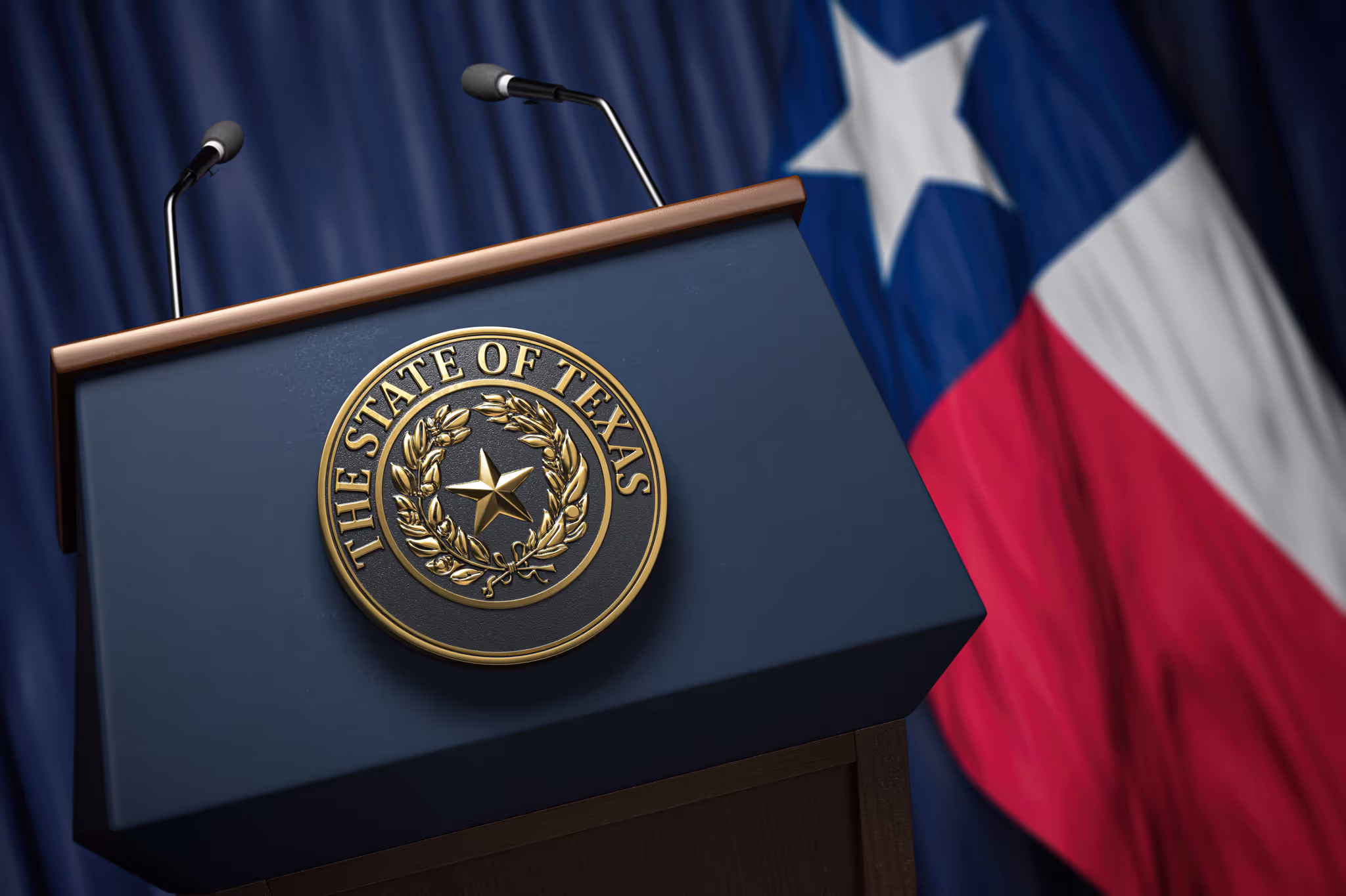 A podium with the State Seal of Texas