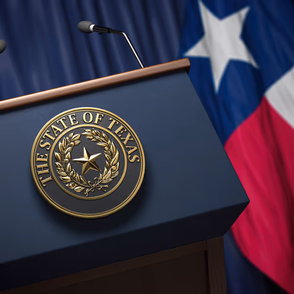 A podium with the State Seal of Texas
