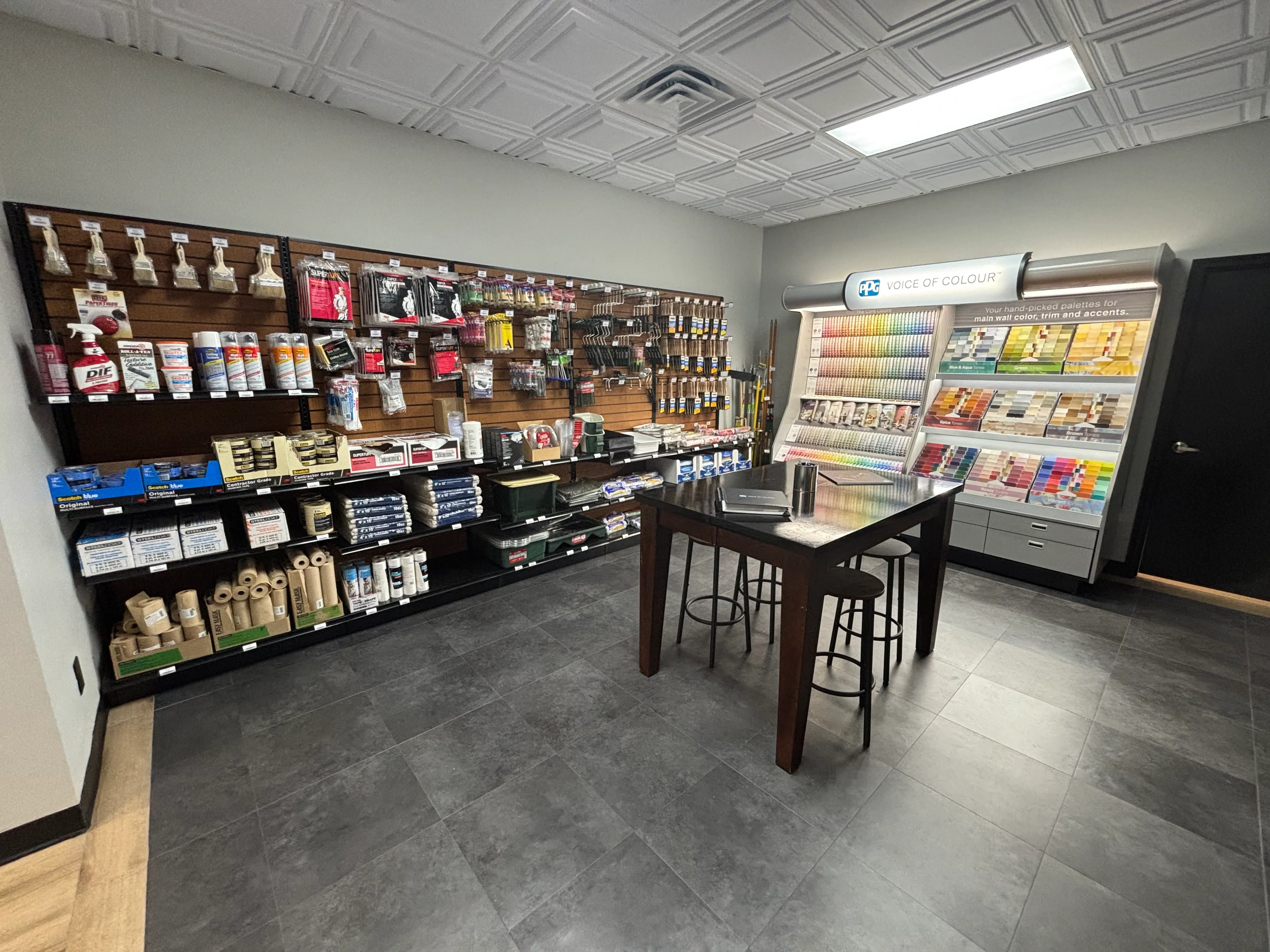 PPG Paint Store Paint Options inside Zoerner Paints Plus, a premier paint store in Covington LA. Also serving Mandeville, Madisonville, Abita Springs, Hammond, and surrounding areas.