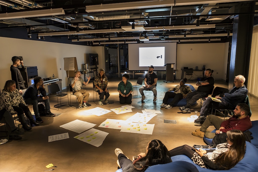 Myra with Factory International x Fusion Factory hosting a workshop.