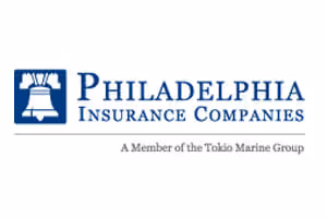 Philadelphia Insurance Companies logo with a blue Liberty Bell icon and text stating it is a member of the Tokio Marine Group.