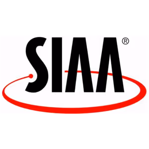 SIAA logo with bold black letters surrounded by a red elliptical ring.