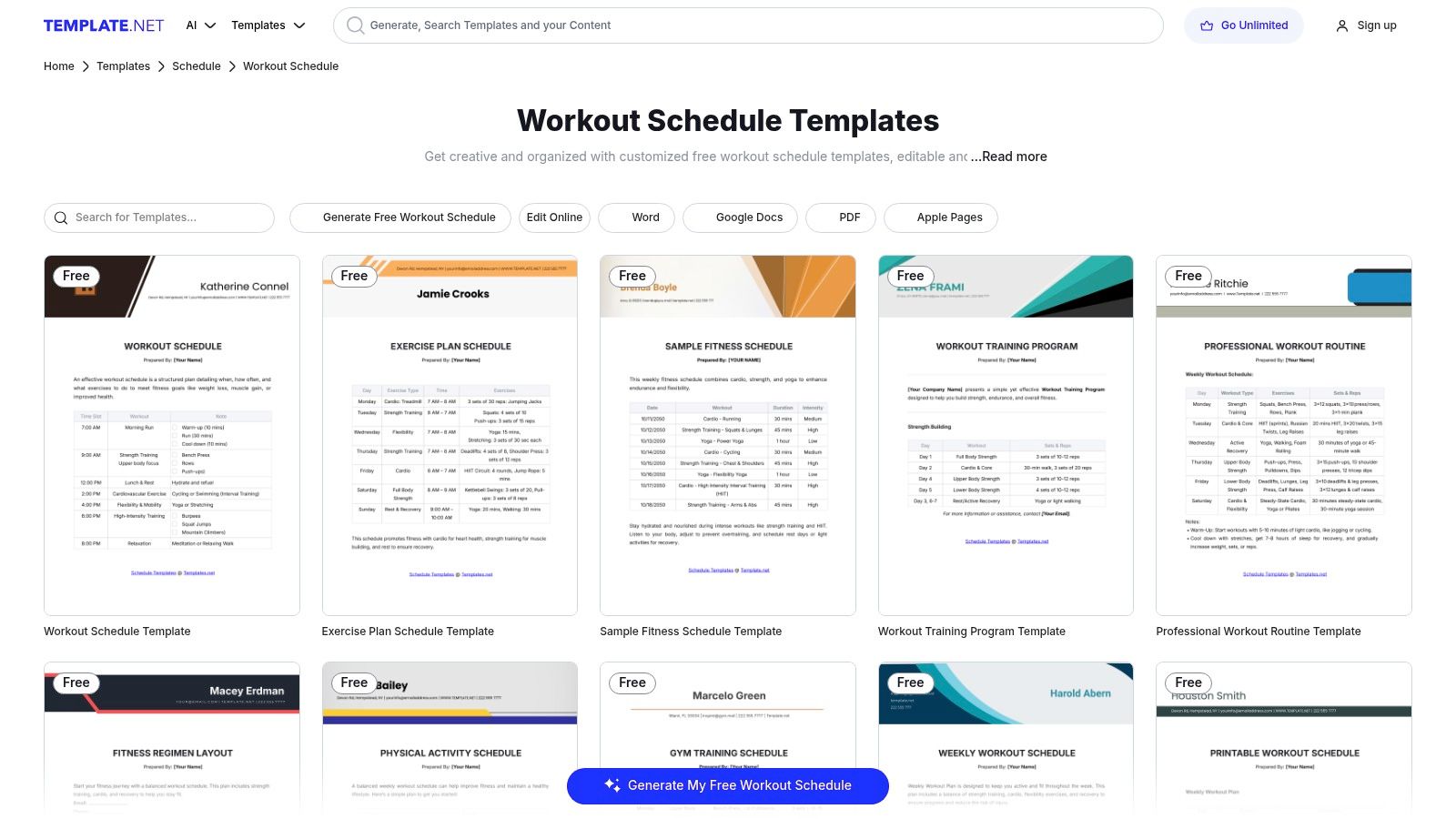 Template.net (Workout Calendar/Schedule Templates)