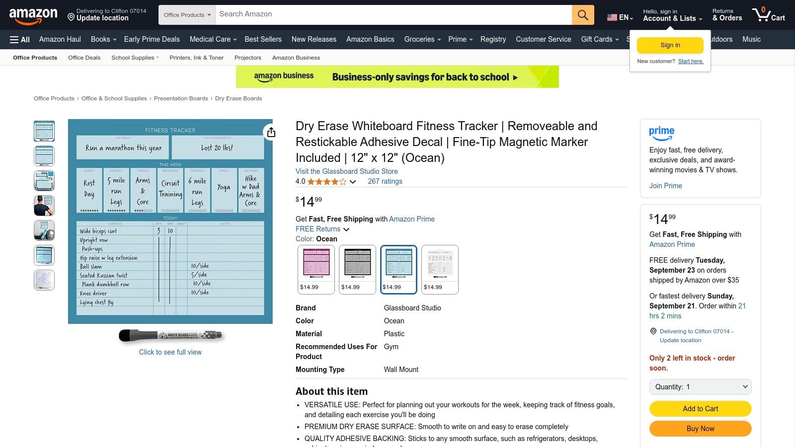 Amazon (Physical Dry-Erase Workout Calendars/Boards)