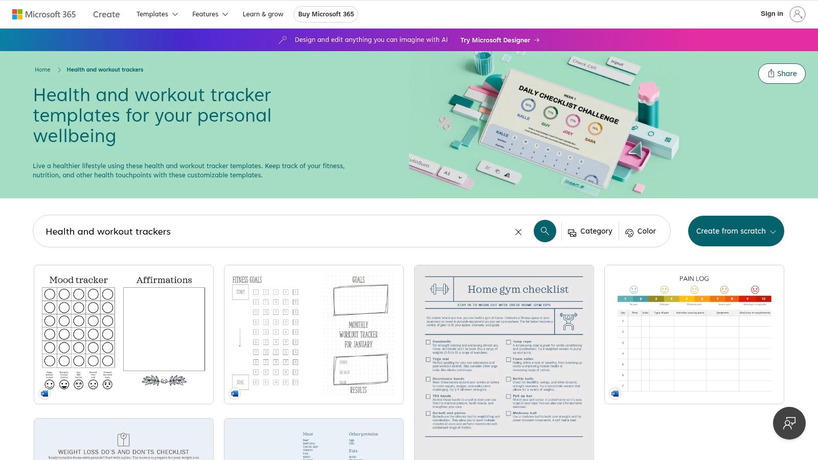Microsoft Create (Health & Workout Tracker Templates)