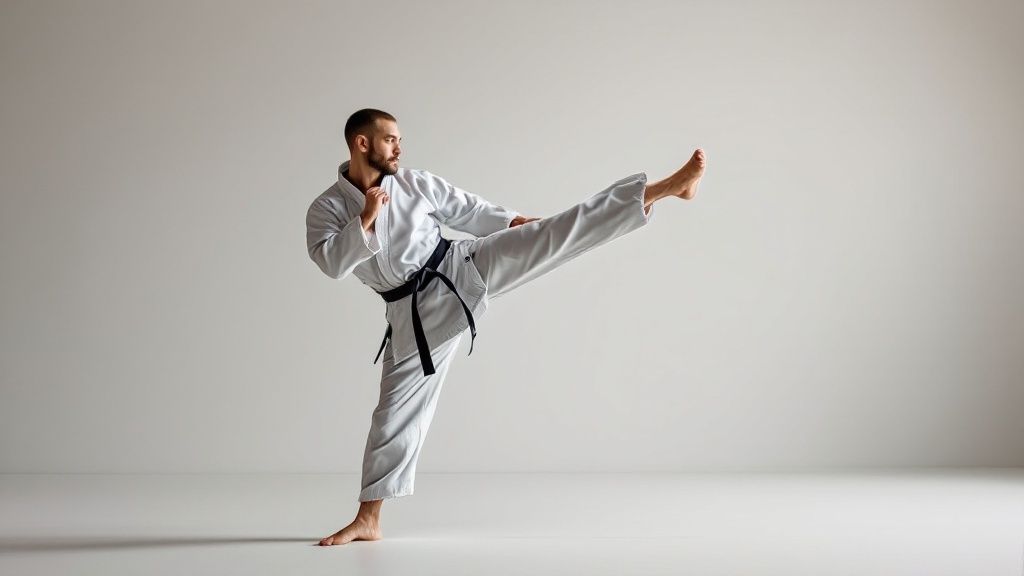 People in a martial arts class for adult beginners