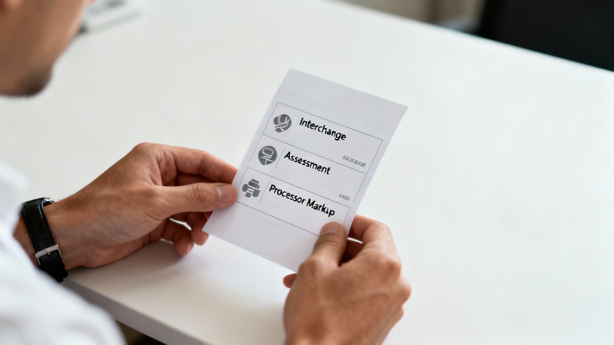 A person using a calculator to review payment processing bills, illustrating the complexity of fees.