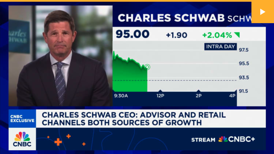 A screen shot of a video interview on CNBC of Charles Schwab