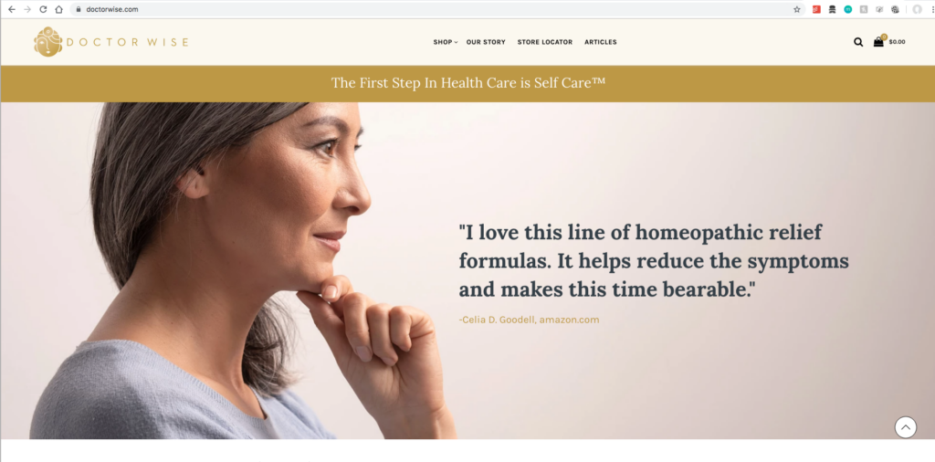 Doctor Wise website testimonial page featuring a Wise Woman customer review