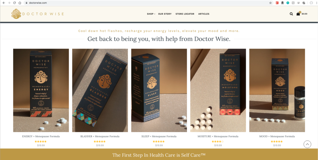 Doctor Wise ecommerce product listing page showing five distinct symptom-based formulations