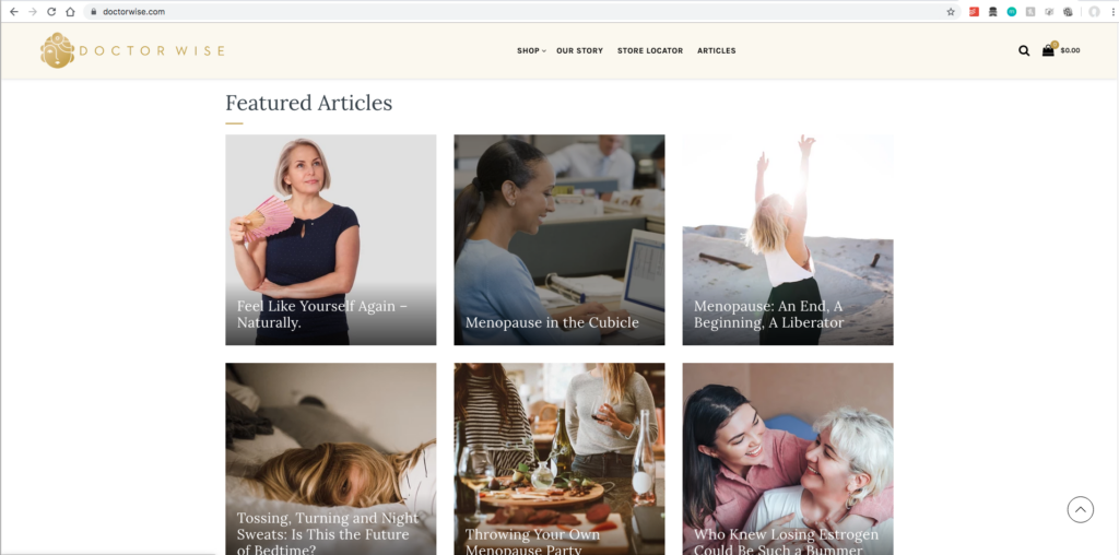 Doctor Wise featured articles editorial page showing content strategy and blog implementation