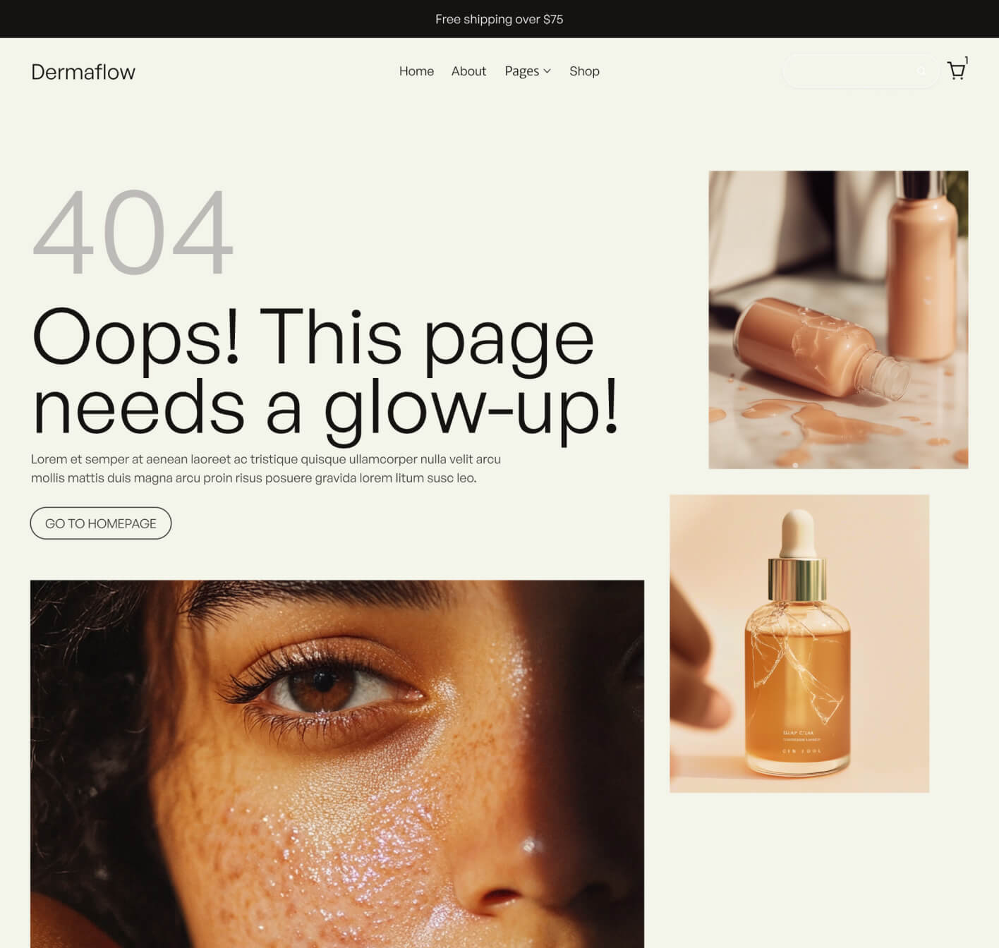 Dermaflow - 404 Page - Skincare Webflow Template