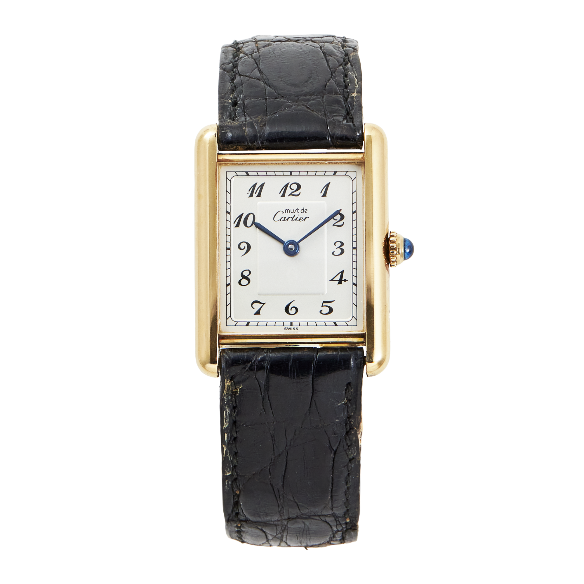 Vintage Tank Vermeil Gold Plated Silver White Dial 23mm