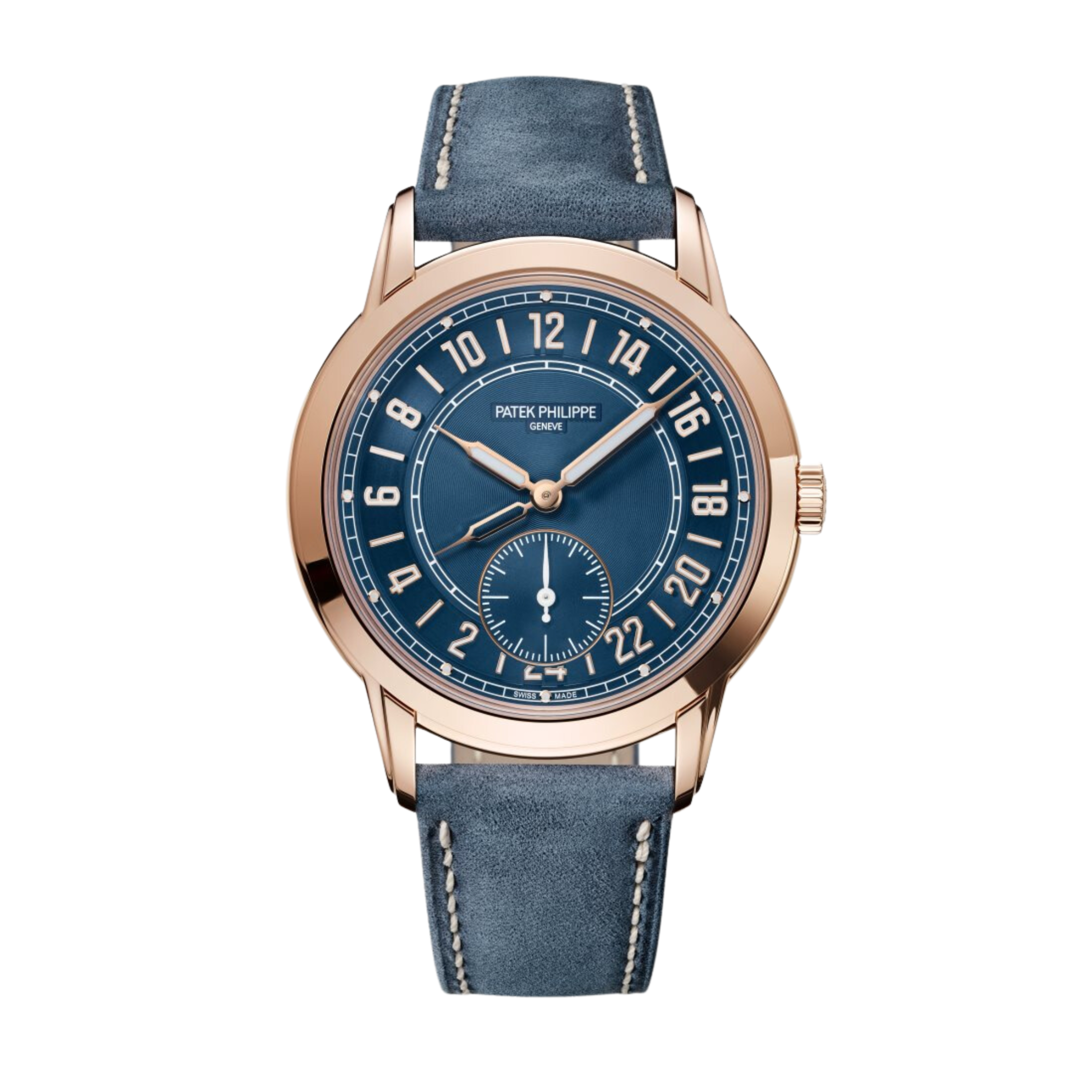 Calatrava Travel Time 24 Hour Rose Gold Blue Dial 42mm