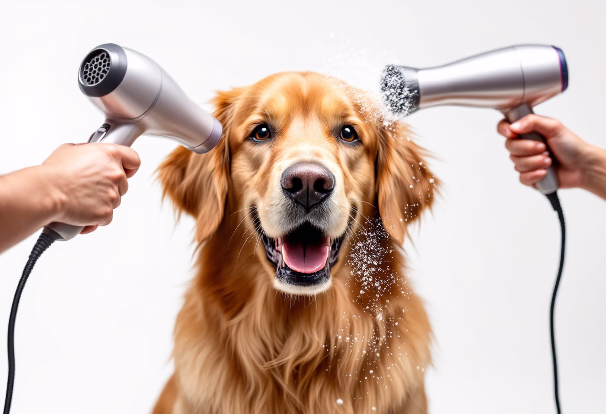 image of a dog enjoying a blow-dry session
