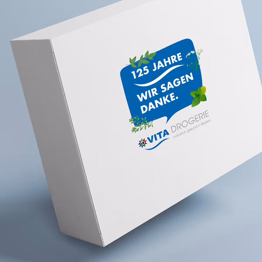 Katja Saenze Grafik-Art: VITA Drogerie 125 Jahre Jubiläum Danke Verpackungsdesign